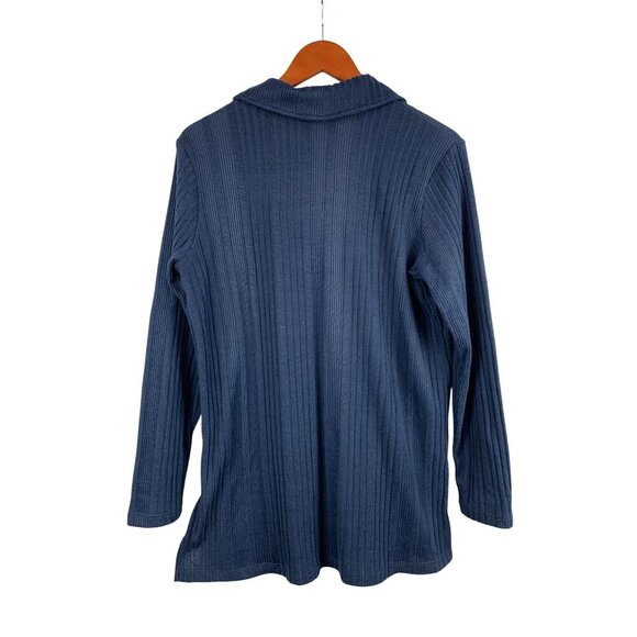 Cuddl Duds Womens Ribbed Navy Button-Up Cardigan S Polyester/Spandex - Picture 2 of 5